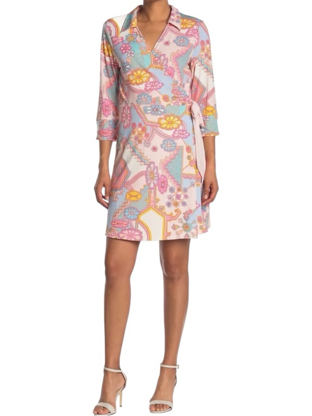 LAUNDRY by SHELLI SEGAL Multicolor Scarf Print Reversible Pink Wrap Dress